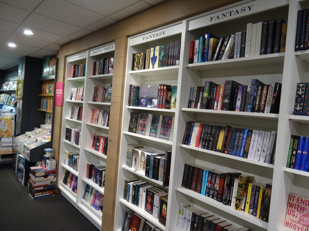 Boekenkasten in een boekwinkel